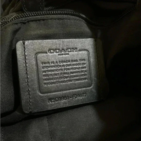 Coach unisex navy blue black leather nylon backpack - Picture 7 of 16